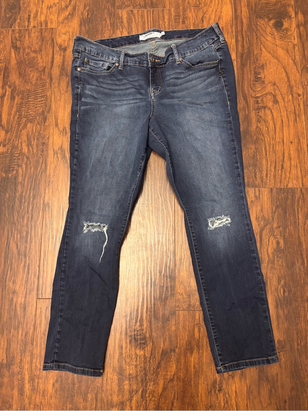 Torrid Dark Blue Skinny Jeans with Knee Distress